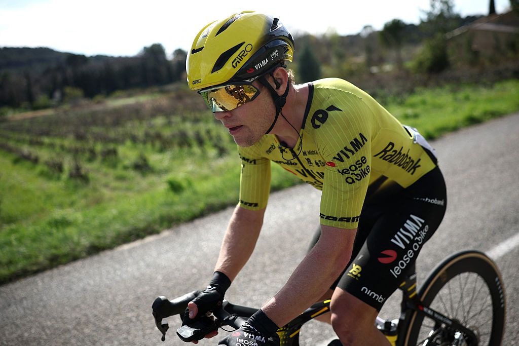 Team Visma - Lease a Bike's French rider Axel Zingle rides with the pack during the 6th stage of the Paris-Nice cycling race, 179.3 km between Barbentane and Apt, on March 13, 2026. (Photo by Anne-Christine POUJOULAT / AFP)