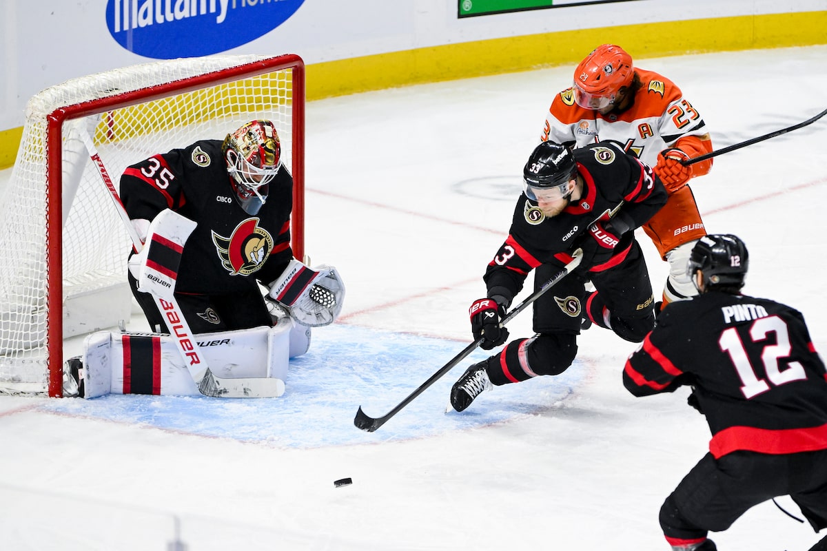 Ullmark makes 23 saves as Senators blank Ducks 2-0