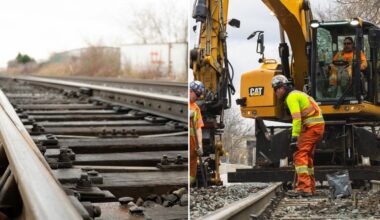 work on train tracks in mississauga and toronto.