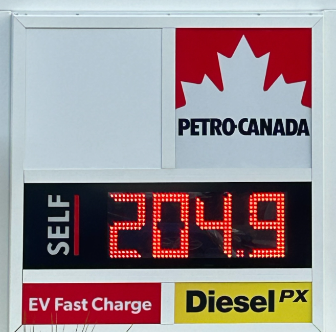 Gas reaches 204.9 at a station at 192nd Street and 28th Avenue in Surrey. 