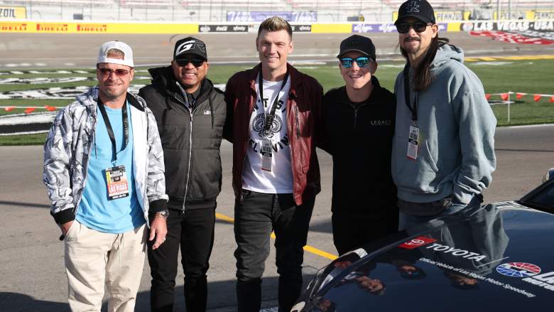 Nick Carter and Backstreet Boys with NASCAR driver John Hunter Nemechek at Las Vegas Motor Speedway Pennzoil 400