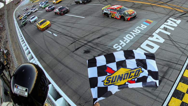 NASCAR Cup Series cars racing at Talladega Superspeedway