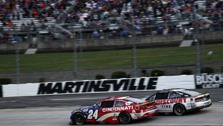 NASCAR race at Martinsville Speedway showing the tight turns and short track layout