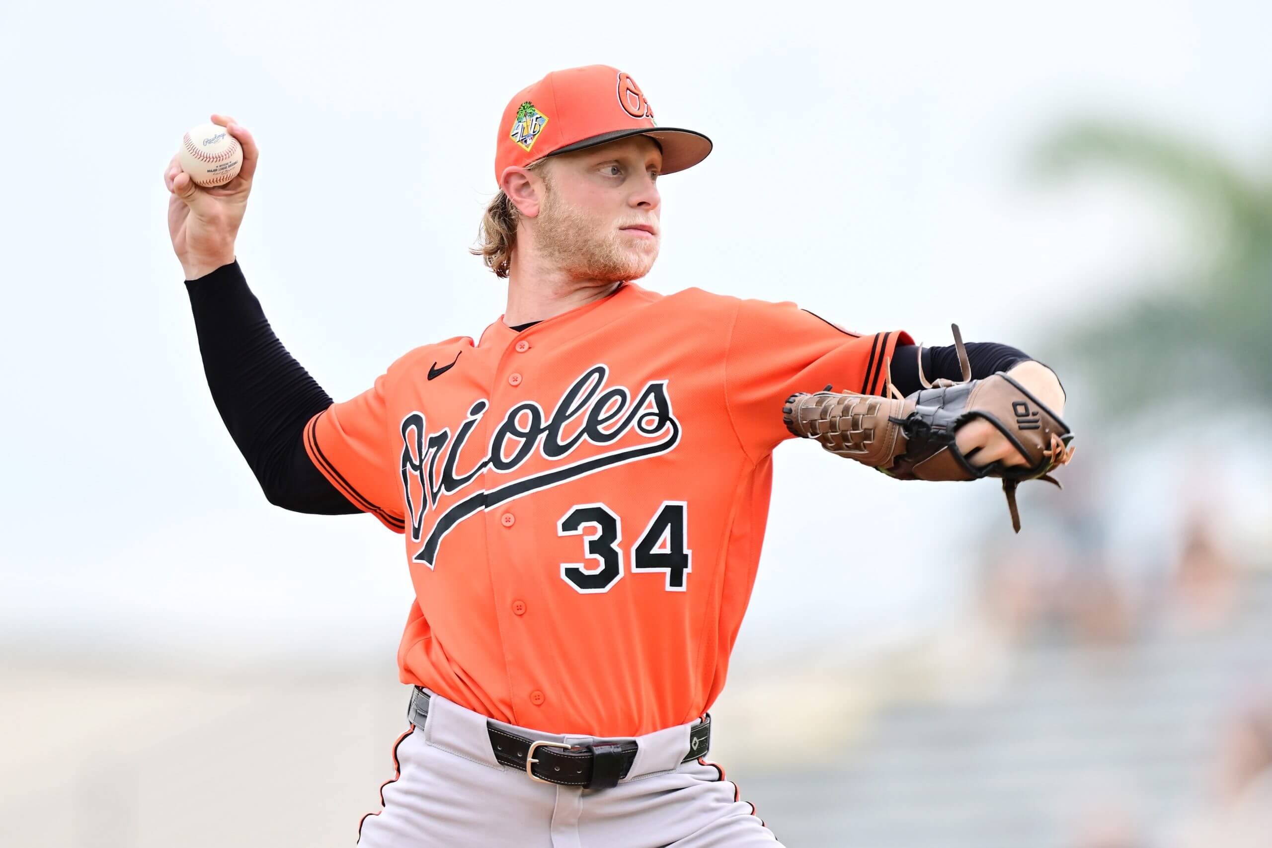 Shane Baz delivers a pitch in the first inning of a spring training game against the Pirates.
