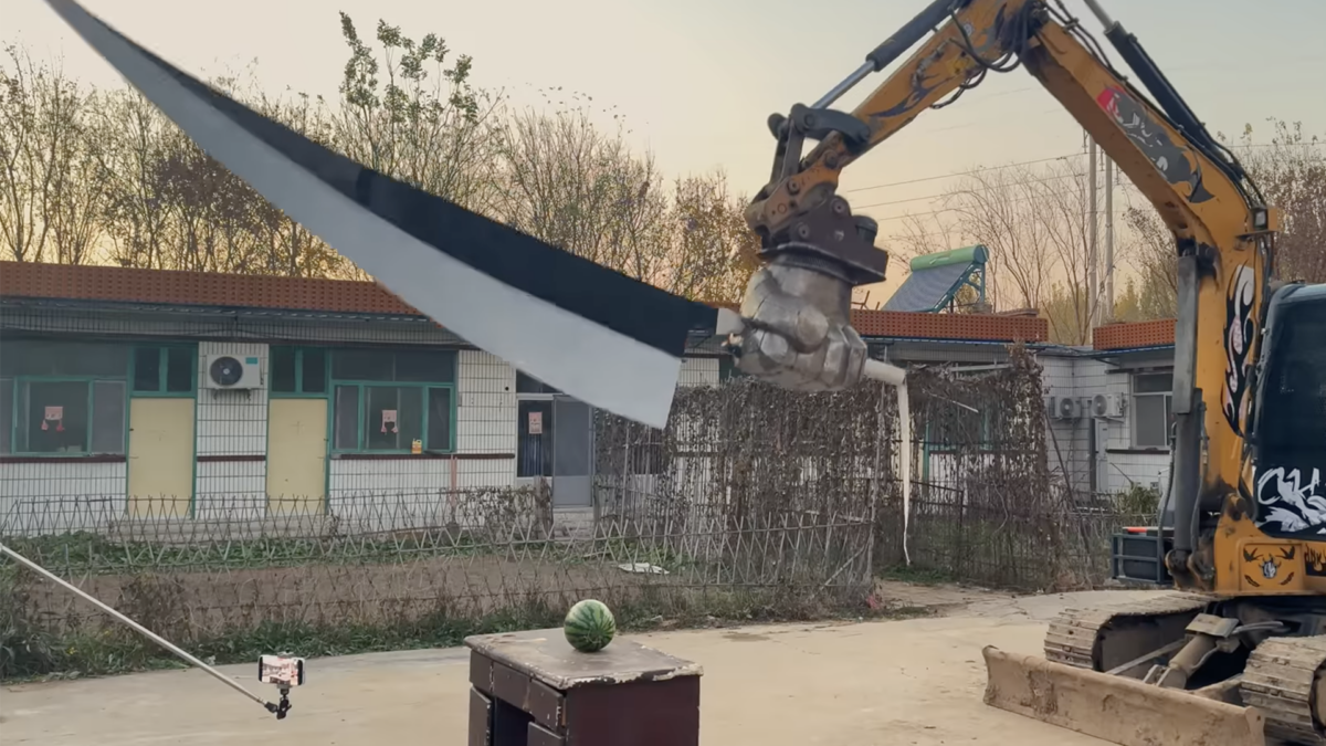 YouTuber Resolves Fraternal Disagreement With Excavator and Hilariously Large Sword