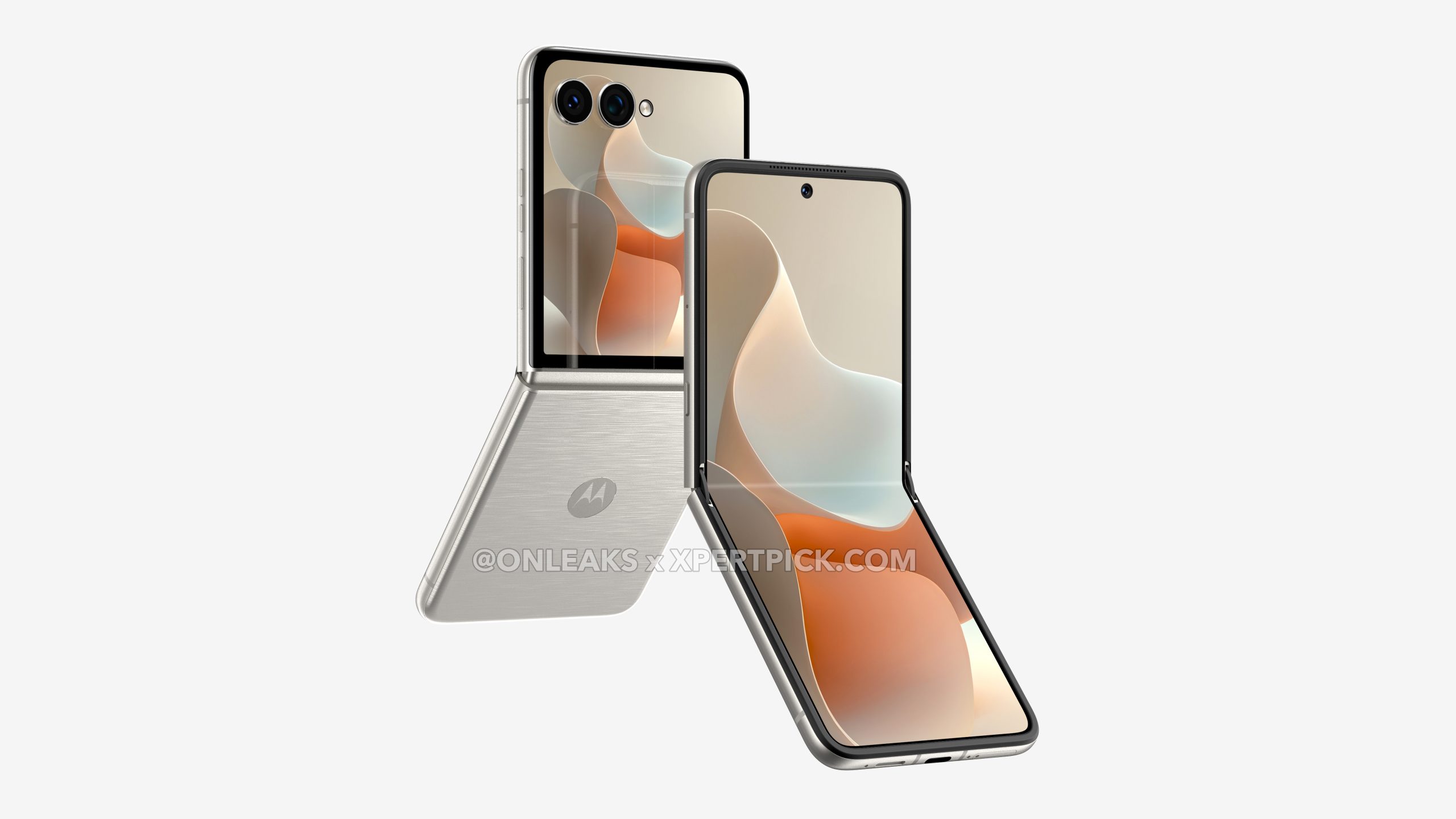 A leaked rendering of the Motorola Razr Ultra 2026 in a brushed silver colorway, showing a familiar design to its 2025 variant.