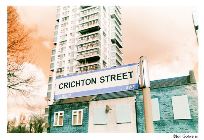 A street sign for Crichton Street in London, with a high-rise building (Pic: Jan Gotweiss)
