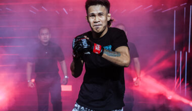 Filipino MMA fighter Jeremy Miado shadowboxes as he makes his entrance