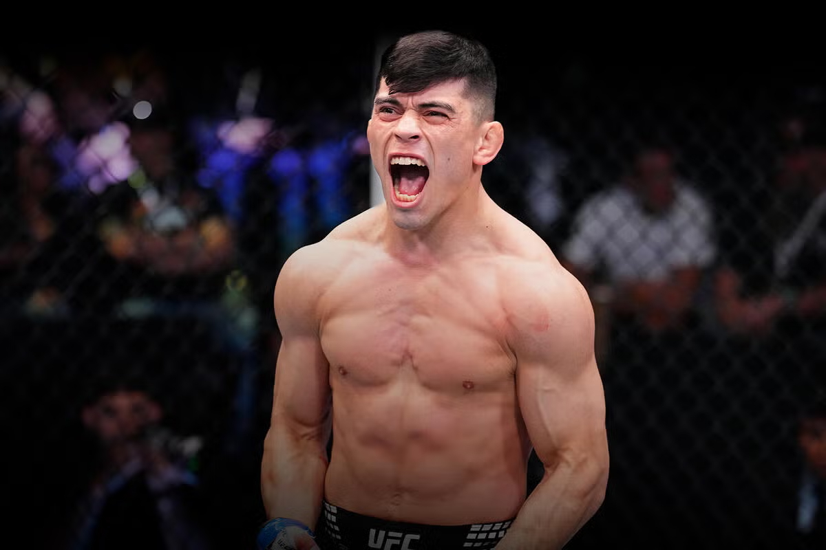 Kevin Vallejos celebrates UFC win