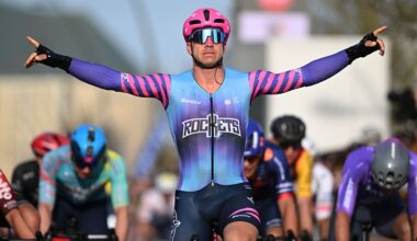 KOKSIJDE, BELGIUM - MARCH 20: Dylan Groenewegen of Netherlands and Team Unibet Rose Rockets celebrates at finish line as race winner during the 24th Bredene Koksijde Classic a 203.4km one day race from Oostende to Koksijde on March 20, 2026 in Koksijde, Belgium. (Photo by Luc Claessen/Getty Images)