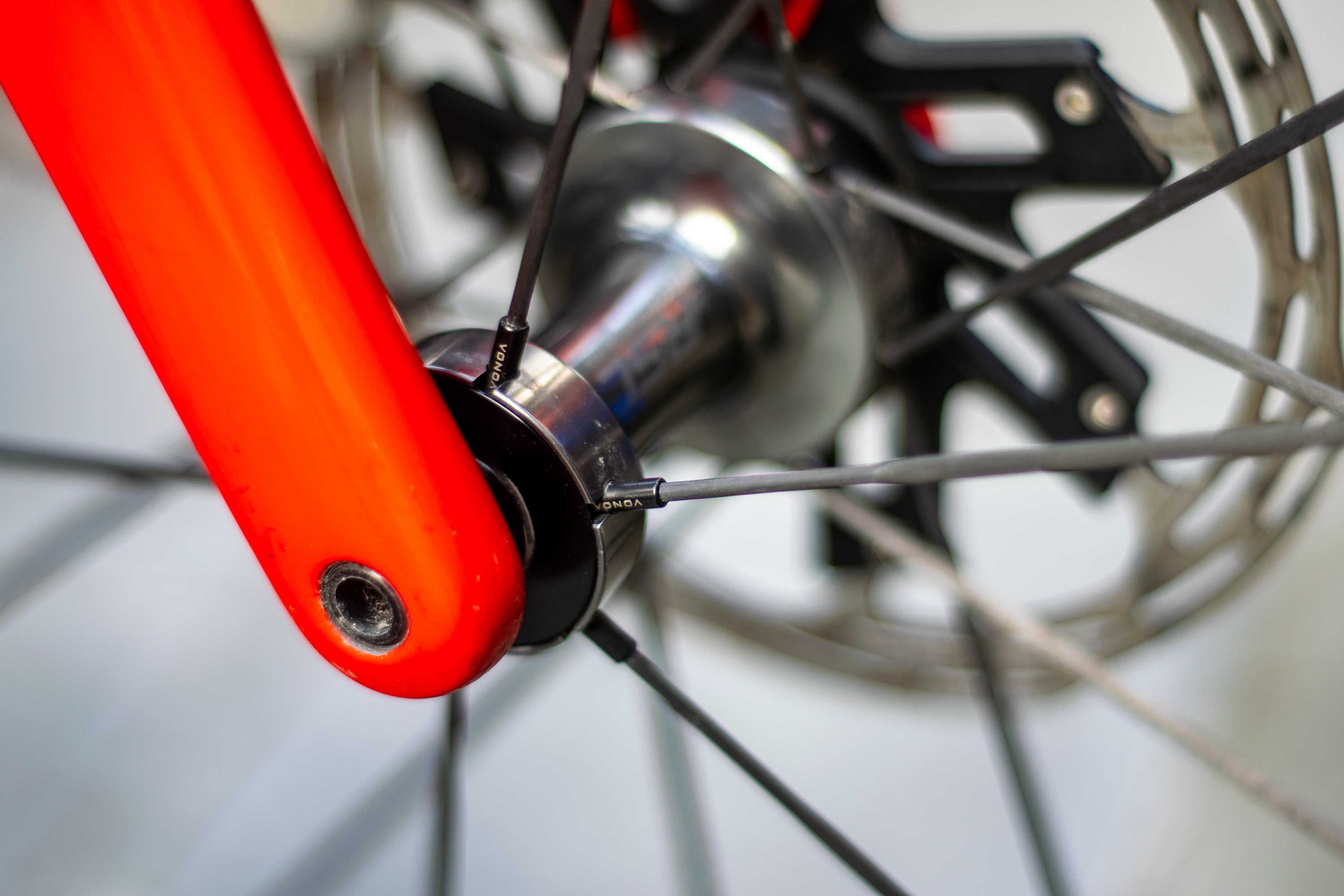 Closeup of the spokes on the same wheel