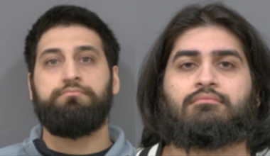 Police cars at a crime scene in Mississauga, Ontario, related to auto theft investigation