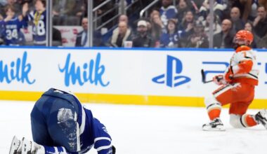 Maple Leafs’ Auston Matthews suffers knee injury after taking hit from Ducks’ Radko Gudas
