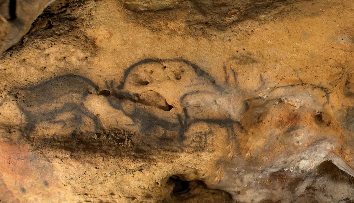 Paleolithic animal paintings in Font-de-Gaume Cave, Dordogne, France