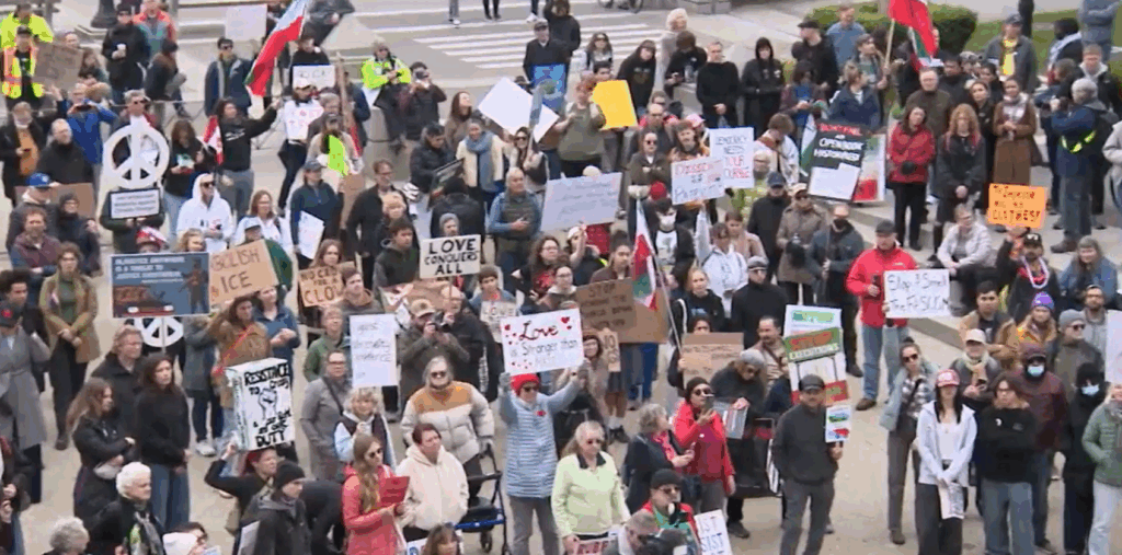 Hundreds of people gathered in Vancouver Saturday for a "No Tyrants" rally that participants are calling a march for democracy.