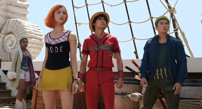Charithra Chandran, Emily Rudd, Iñaki Godoy, and Mackenyu in One Piece: Season 2 (2026)