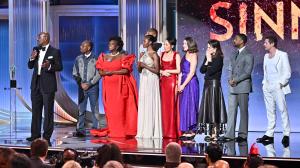 Delroy Lindo, Miles Caton, Wunmi Mosaku, Li Jun Li, Francine Maisler, Michael B. Jordan and Jack O'Connell at the 32nd Annual Actor Awards Presented by SAG-AFTRA held at Shrine Auditorium and Expo Hall on March 01, 2026 in Los Angeles, California.