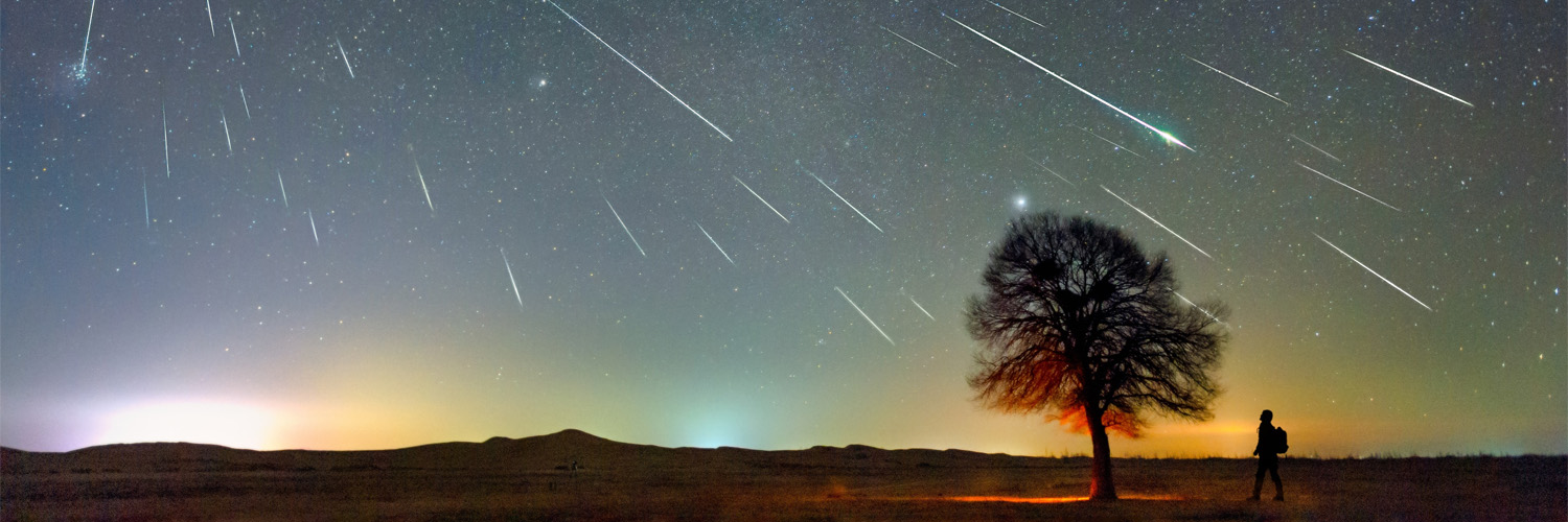 A photo of the Geminid meteor shower in the Kubuqi Desert of Inner Mongolia, China.