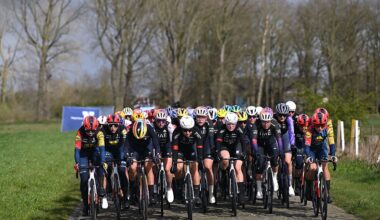 BRUGES, BELGIUM - MARCH 26: (L-R) Ava Holmgren of Canada, Elisa Balsamo of Italy and Team Lidl - Trek, Femke Markus of Netherlands and Team SD Worx - Protime, Christina Schweinberger of Austria and Team Fenix-Premier Tech, Fleur Moors of Belgium and Emma Norsgaard Bjerg of Denmark and Team Lidl - Trek compete during the 9th Ronde van Brugge - Tour of Bruges 2026, Women's Elite a 143.7km one day race from Bruges to Bruges on March 26, 2026 in Bruges, Belgium. (Photo by Luc Claessen/Getty Images)