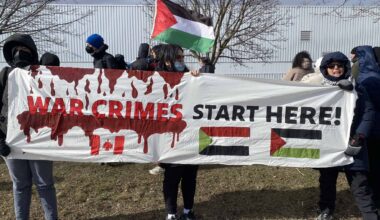 VIDEO: Activists urge 'whistleblowers' to come forward at armoured vehicle plant in Brampton