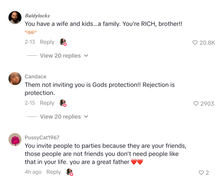 comments about tiktok user whose friends think he's poor