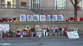Tributes outside the U.S. consulate in Toronto on Sunday, March 8, 2026 honouring the fallen soldiers and thanking the U.S. and Israel for attacking Iran.