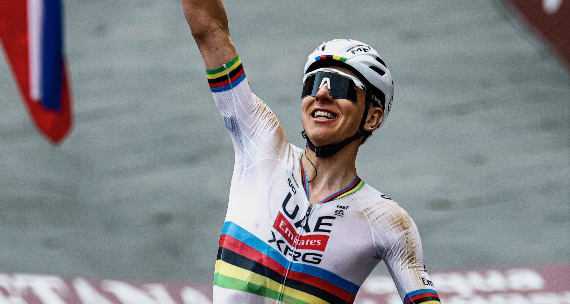 Tadej Pogačar Debuts New Scicon Sports Aeroshade 2.0 Titanium Cycling Sunglasses with Strade Bianche Victory