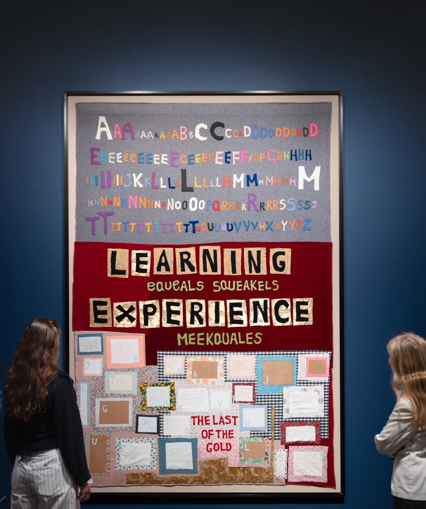 Embroidered quilt with A to Z and smaller messages
