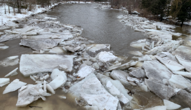 Ice jam at Credit River in Mississauga.