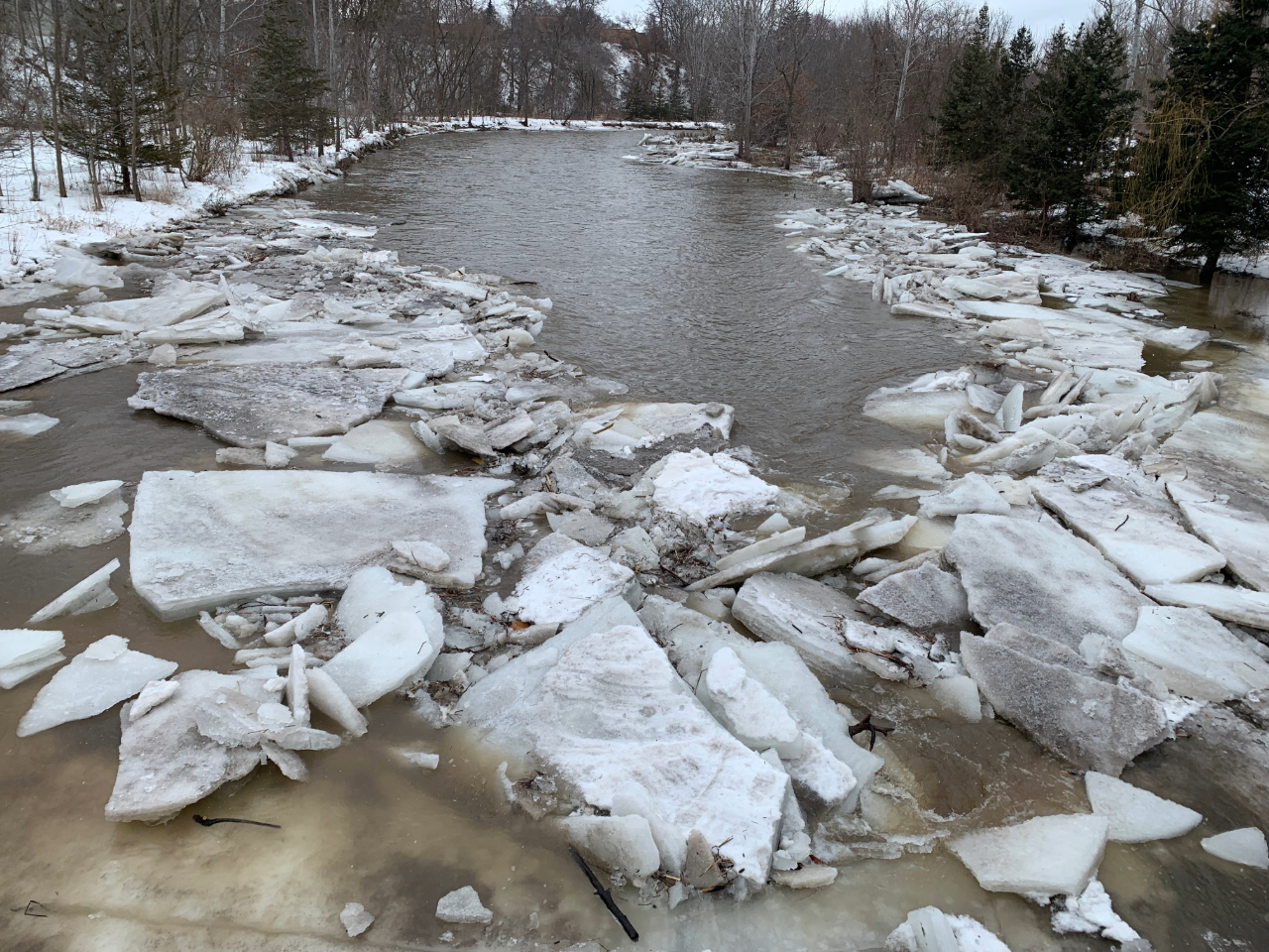 Ice jam at Credit River in Mississauga.