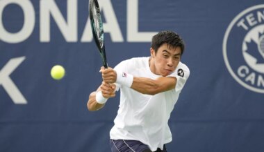 Brandon Nakashima in action ahead of th ATP Tokyo Open.
