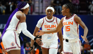 Connecticut Sun players celebrate.