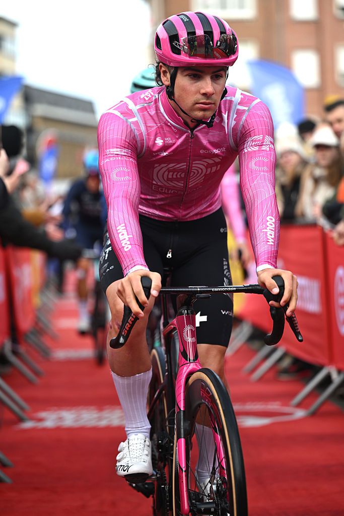 KORTRIJK, BELGIUM - MARCH 01: Noah Hobbs of Great Britain and Team EF Education - EasyPost prior to the 78th Kuurne - Brussel - Kuurne 2026 a 194.9km one day race from Kortrijk to Kuurne on March 01, 2026 in Kortrijk, Belgium. (Photo by Luc Claessen/Getty Images)