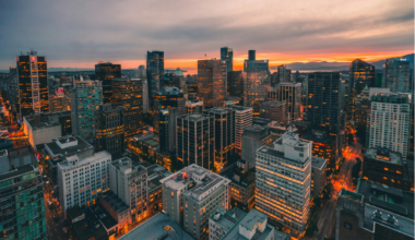The Vancouver skyline at sunset