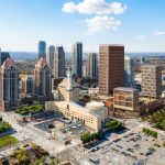 Artist rendering of aerial view of vision for downtown city-owned lands