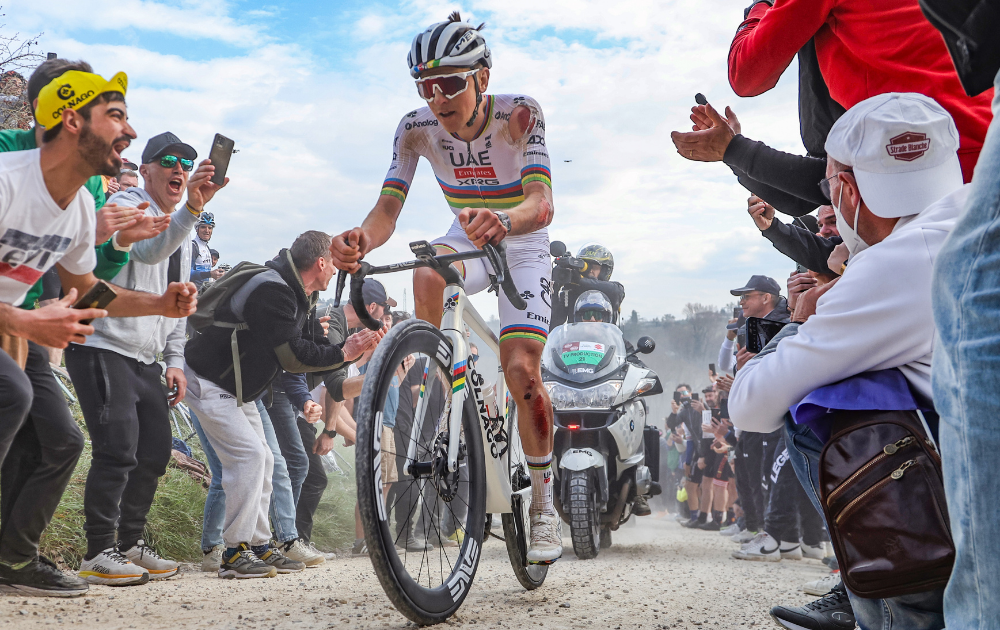 Tadej Pogacar of Slovenia and UAE Team Emirates rides the last uphill pass during the 19th Strade Bianche 2025, Elite Men, in Siena, Italy, on March 8, 2025.