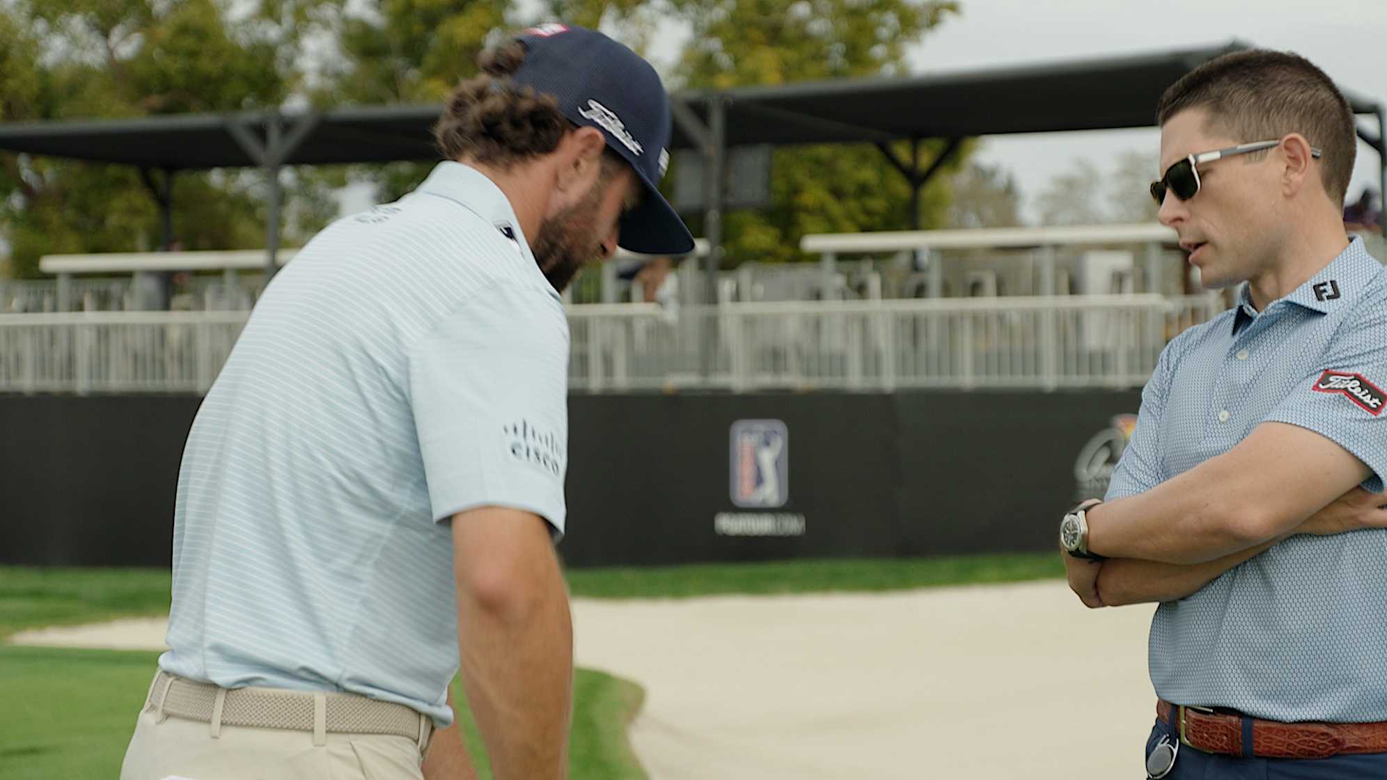 Aaron Dill, Vokey Wedge Tour Director, works with Cameron Young at the Arnold Palmer Invitational. (PGA TOUR)