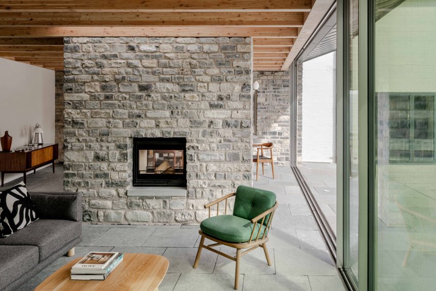 Blue Lias stone chimney