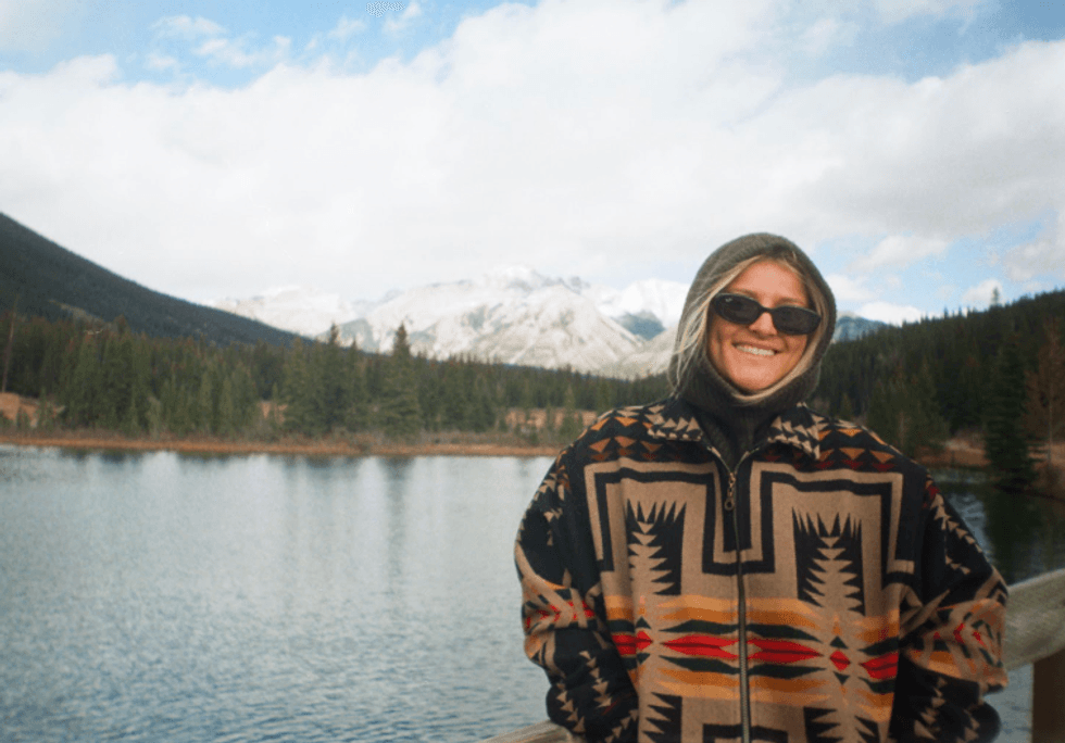 A person in the mountains.