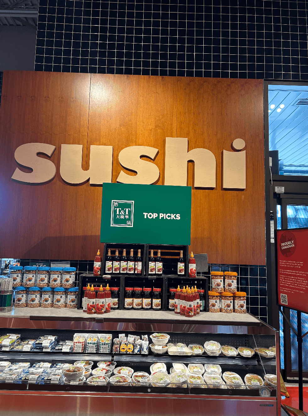A sushi display.