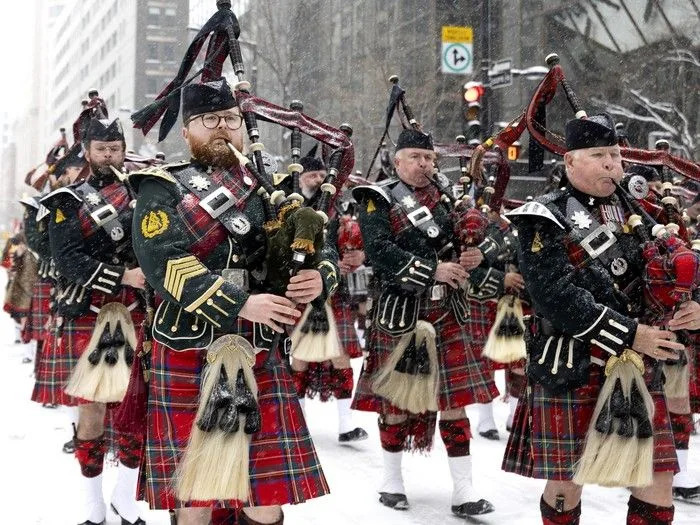  The Black Watch band takes part in the St. Patrick’s Parade in Montreal on Sunday, March 22, 2026.