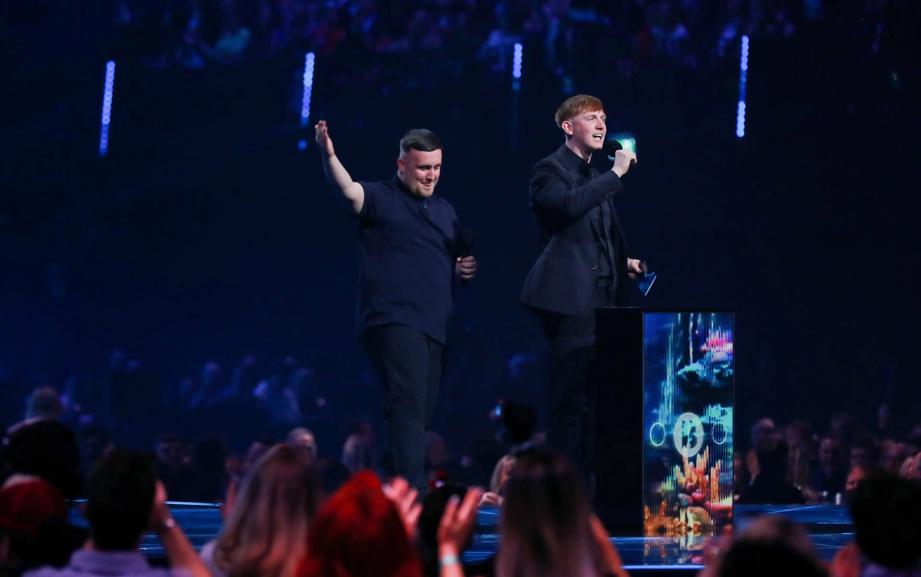 Angry Ginge joined Luke Littler on stage at the Brit Awards. Image: Getty 