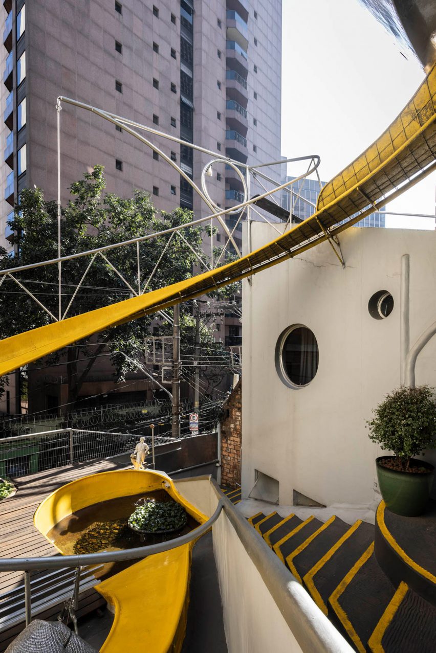 Bright yellow slide around Casa Bola