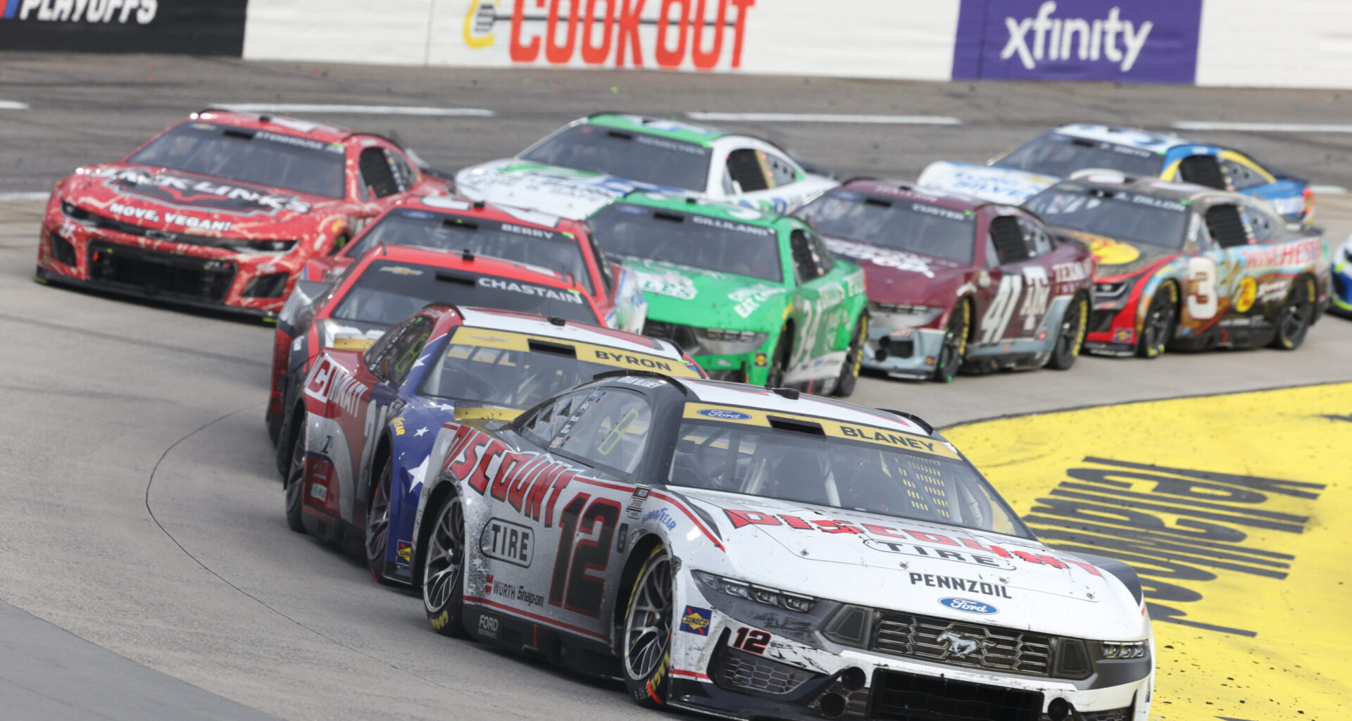 Mar 8, 2026; Avondale, Arizona, USA; Team Penske driver Ryan Blaney (12) celebrates his victory of the Straight Talk Wireless 500 at Phoenix Raceway
