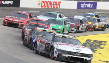 Mar 8, 2026; Avondale, Arizona, USA; Team Penske driver Ryan Blaney (12) celebrates his victory of the Straight Talk Wireless 500 at Phoenix Raceway