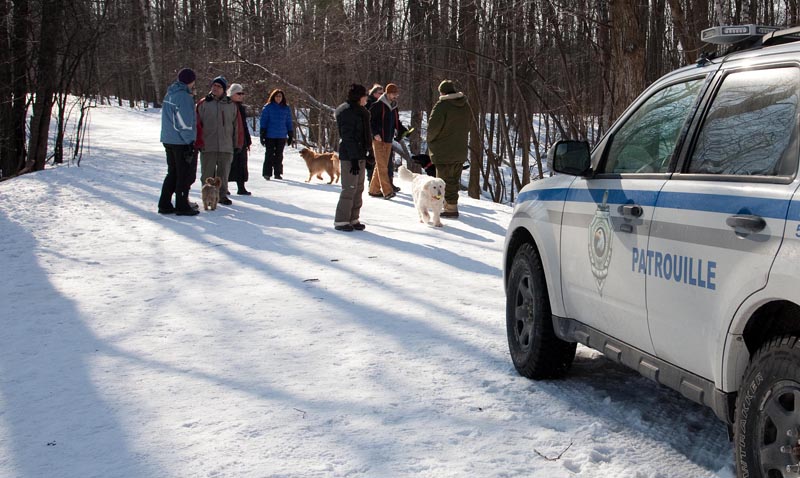 Guards keeping walkers out of Angell Woods