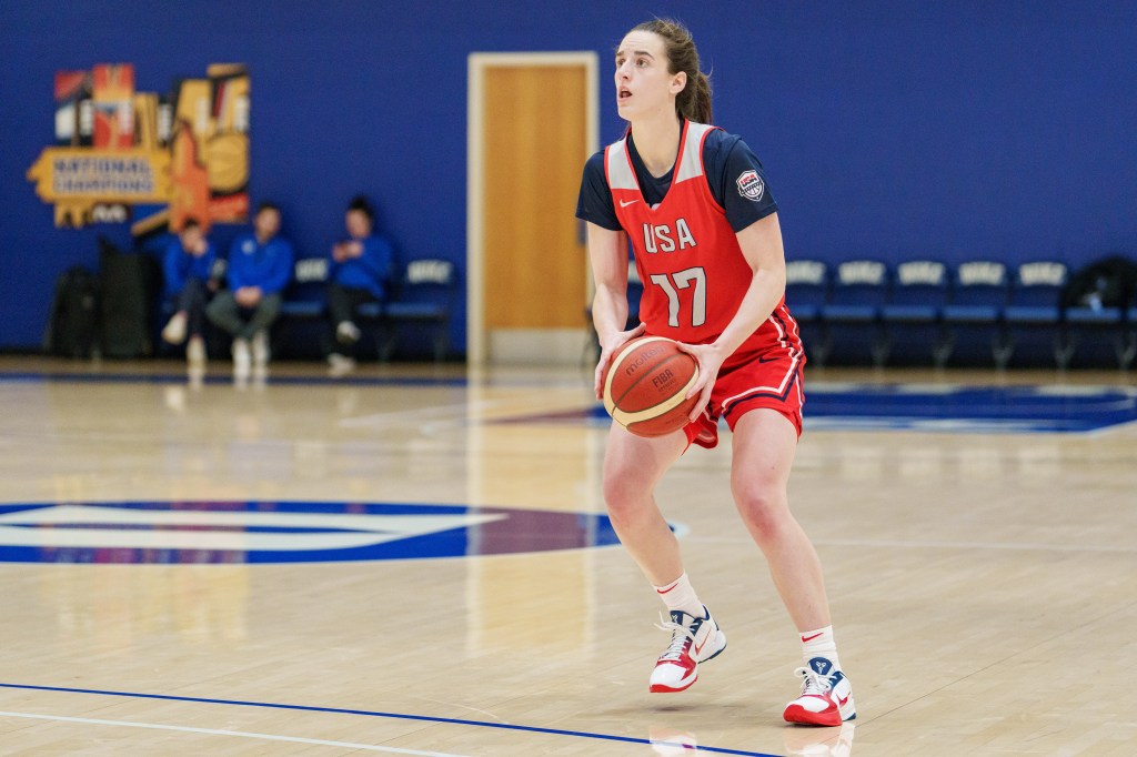 Caitlin Clark practicing with the United States Women's Basketball Team.