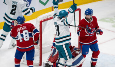 Celebrini has two goals, assist as Sharks top Canadiens