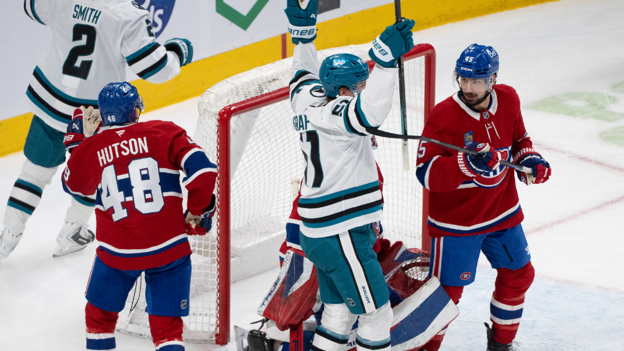 Celebrini has two goals, assist as Sharks top Canadiens