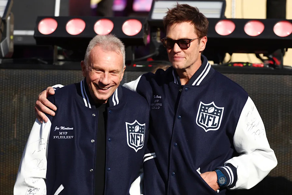 <p>Feb 8, 2026; Santa Clara, CA, USA; Tom Brady and Joe Montana look on before Super Bowl LX between the Seattle Seahawks and the New England Patriots at Levi’s Stadium. Mandatory Credit: Mark J. Rebilas-Imagn Images</p>